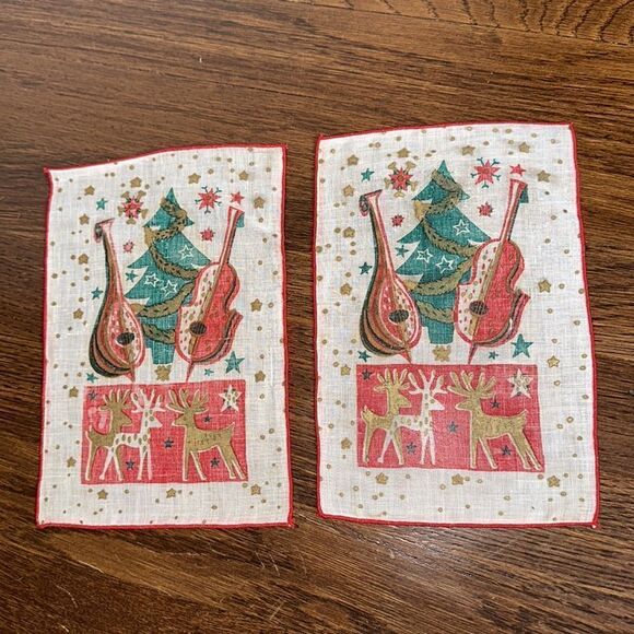 Vtg Mid Century Lewis Garland Christmas/Holiday themed cocktail napkins in folio - Picture 4 of 13